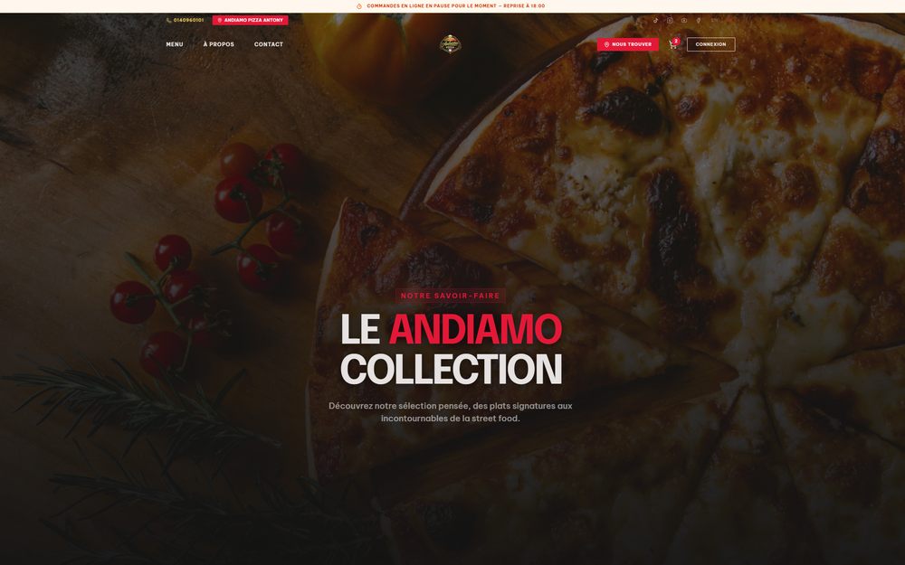 Un site de commande Maxilog affichant la carte d'un restaurant